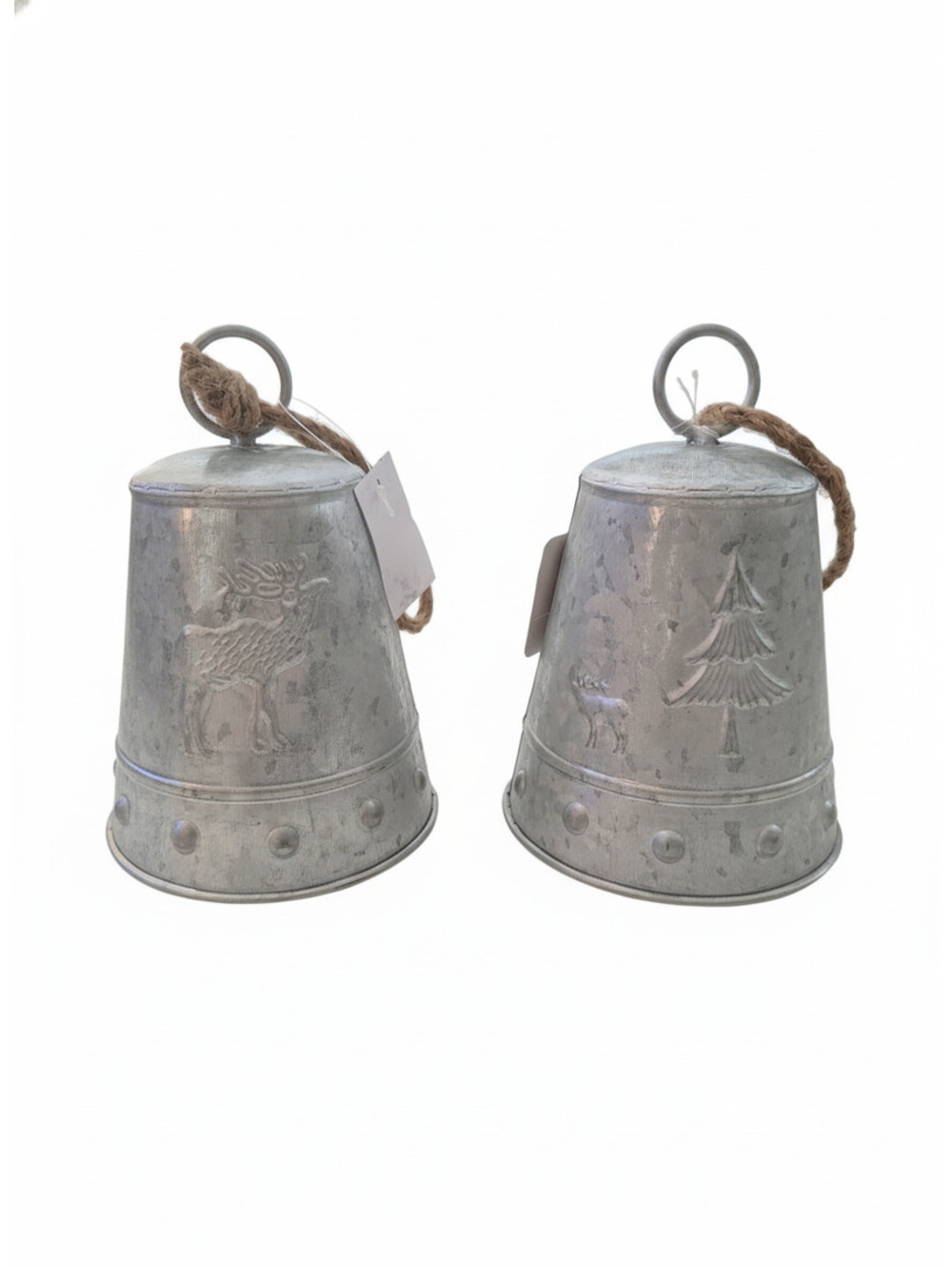 Set of 2 Decorative Metal Cow Bells with Rustic Rope
